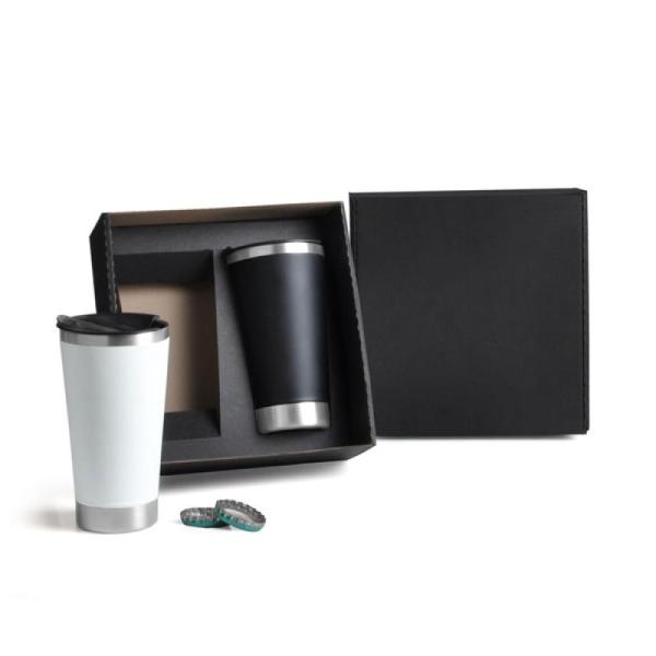 KIT DE COPOS TÉRMICOS EM AÇO INOX - 500ML - PRETO / BRANCO - 2 PÇS - 4Unik