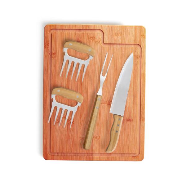 KIT PARA CHURRASCO EM BAMBU / MADEIRA / INOX - 5 PÇS - 4Unik