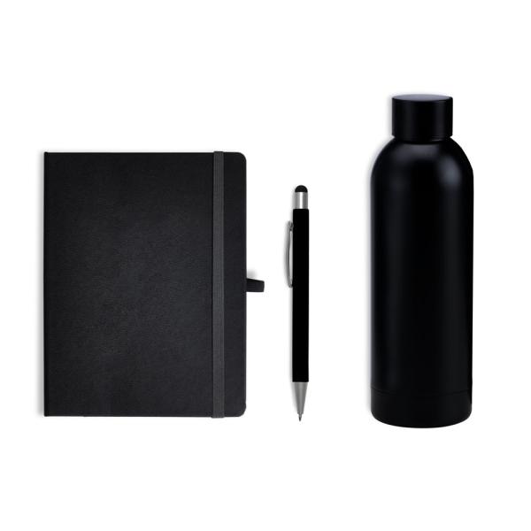 KIT GARRAFA, CADERNO E CANETA - PRETO - 3 PÇS - 4Unik