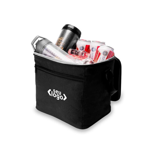 BOLSA TÉRMICA PRETA EM POLYESTER 600D/PEVA - 27X20X25CM - 4Unik
