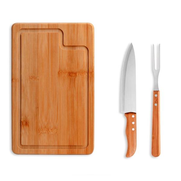 CONJ. PARA CHURRASCO EM BAMBU / MADEIRA / INOX TEXAS - 3 PÇS - 4Unik