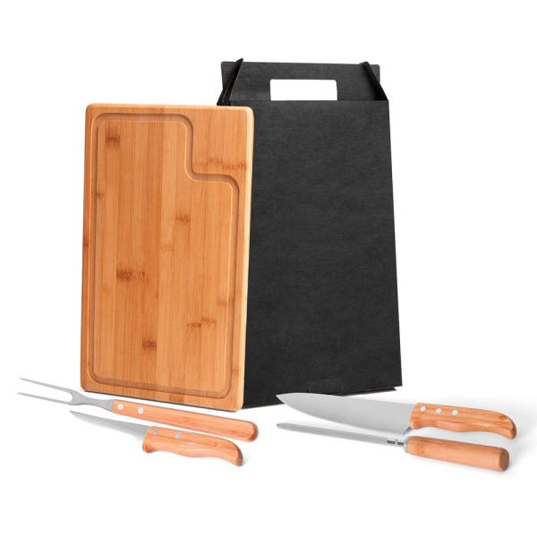 CONJ. PARA CHURRASCO EM BAMBU / MADEIRA / INOX TEXAS - 5 PÇS - 4Unik