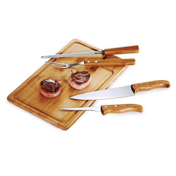 CONJ. PARA CHURRASCO EM BAMBU / MADEIRA / INOX TEXAS - 5 PÇS - 4Unik