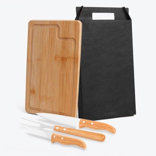 CONJ. PARA CHURRASCO EM BAMBU / MADEIRA / INOX DALLAS - 4 PÇS - 4Unik