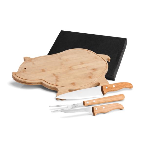 KIT PARA COZINHA EM BAMBU COM TÁBUA PORCO - 4 PÇS - 4Unik