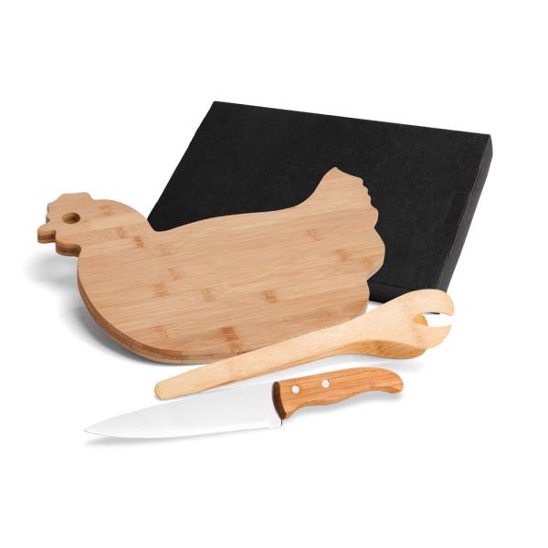 KIT PARA COZINHA EM BAMBU COM TÁBUA PORCO - 5 PÇS - 4Unik