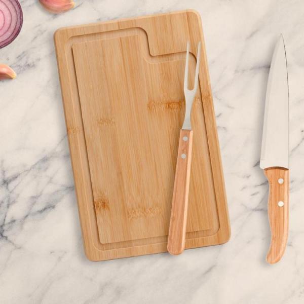 KIT PARA CHURRASCO EM BAMBU COM TÁBUA 32CM - 4Unik