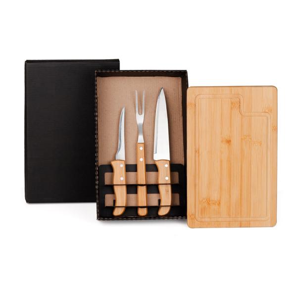 KIT PARA CHURRASCO EM BAMBU / MADEIRA / INOX - 4 PÇS - 4Unik