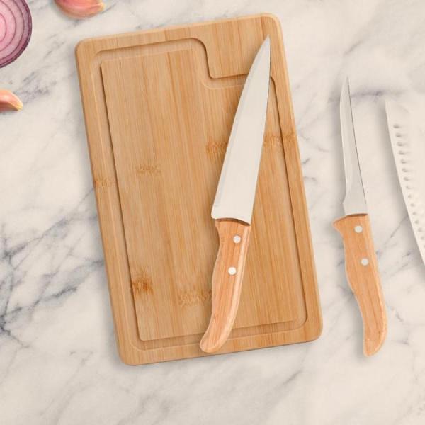 KIT PARA CHURRASCO/COZINHA EM BAMBU / MADEIRA / INOX - 4 PÇS - 4Unik