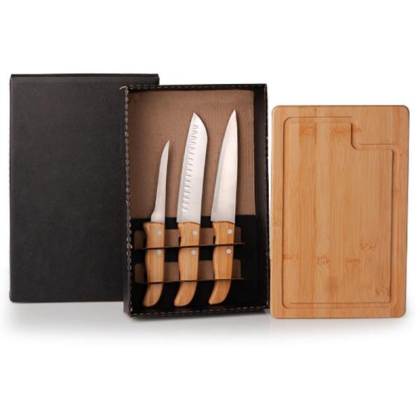 KIT PARA CHURRASCO/COZINHA EM BAMBU / MADEIRA / INOX - 4 PÇS - 4Unik