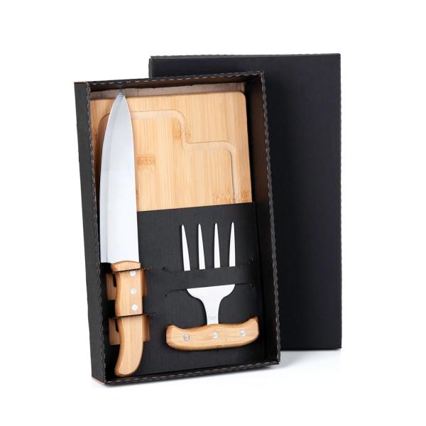 KIT PARA CHURRASCO EM BAMBU COM GARFO  4 DENTES - 3 PÇS - 4Unik