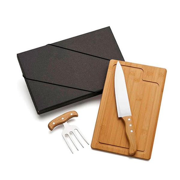KIT PARA CHURRASCO EM BAMBU COM GARFO  4 DENTES - 3 PÇS - 4Unik