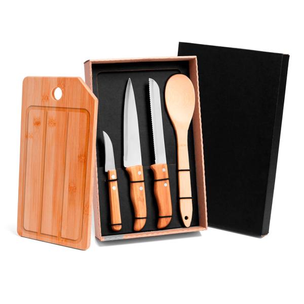 KIT PARA COZINHA/PÃO EM BAMBU/INOX- 5 PÇS - 4Unik