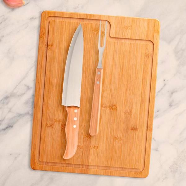 CONJ. PARA CHURRASCO EM BAMBU / MADEIRA / INOX - 3 PÇS - 4Unik