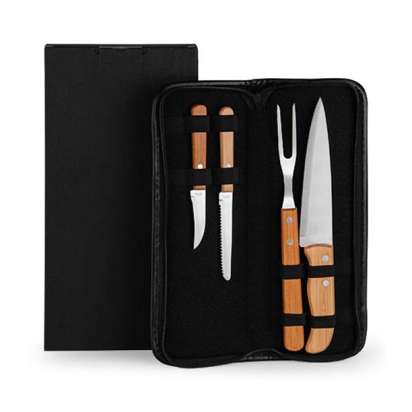KIT DE FACAS INOX/BAMBU COM ESTOJO - 5 PÇS - 4Unik