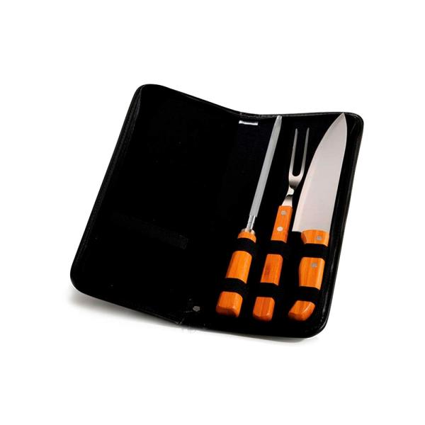 CONJ. GARFO, FACA E CHAIRA EM BAMBU / MADEIRA / INOX COM ESTOJO - 4 PÇS - 4Unik