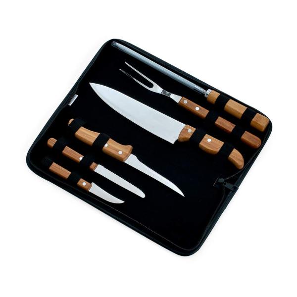 CONJ. DE FACAS BAMBU / MADEIRA / INOX COM ESTOJO FRANKFURT - 7 PÇS - 4Unik