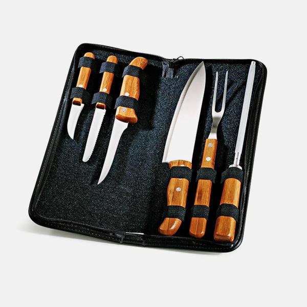 CONJ. DE FACAS BAMBU / MADEIRA / INOX COM ESTOJO FRANKFURT - 7 PÇS - 4Unik