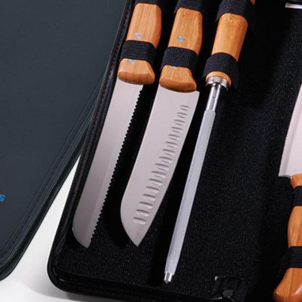CONJ. DE FACAS BAMBU / MADEIRA / INOX COM ESTOJO FRANKFURT - 7 PÇS - 4Unik