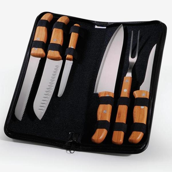 CONJ. DE FACAS BAMBU / MADEIRA / INOX COM ESTOJO FRANKFURT - 7 PÇS - 4Unik
