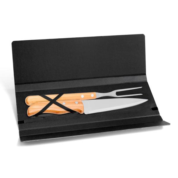 CONJ. DE GARFO E FACA INOX / BAMBU COM ESTOJO PRETO - 3 PÇS - 4Unik