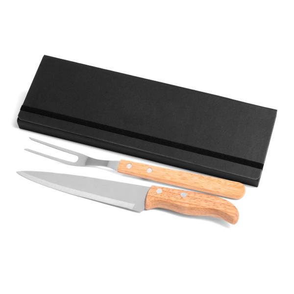 CONJ. DE GARFO E FACA INOX / MADEIRA COM ESTOJO PRETO - 3 PÇS - 4Unik