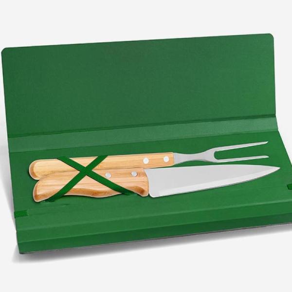 CONJ. DE GARFO E FACA INOX / BAMBU COM ESTOJO VERDE - 3 PÇS - 4Unik