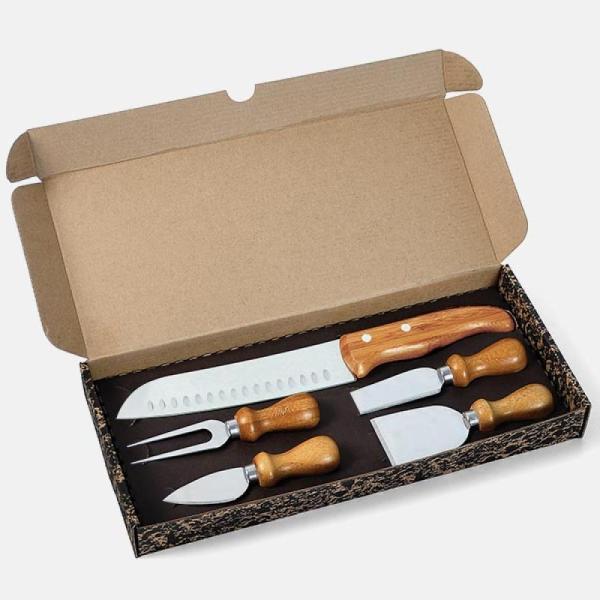 CONJ. PARA QUEIJO E FACA SANTOKU EM INOX / BAMBU / MADEIRA - 5 PÇS - 4Unik