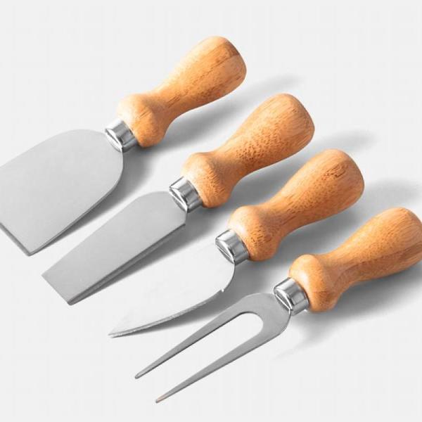 CONJ. PARA QUEIJO E FACA SANTOKU EM INOX / BAMBU / MADEIRA - 5 PÇS - 4Unik