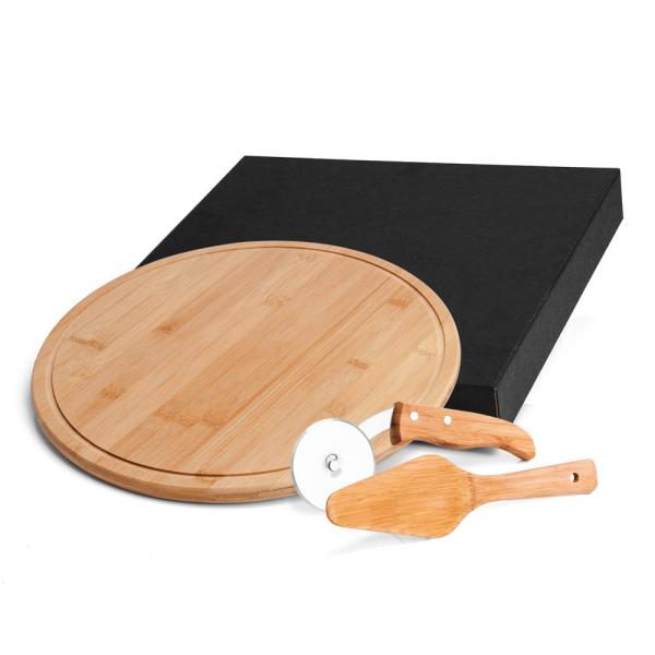 CONJ. PARA PIZZA EM BAMBU NAPOLI 35 CM - 3 PÇS - 4Unik