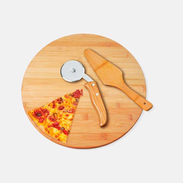 CONJ. PARA PIZZA EM BAMBU NAPOLI 35 CM - 3 PÇS - 4Unik