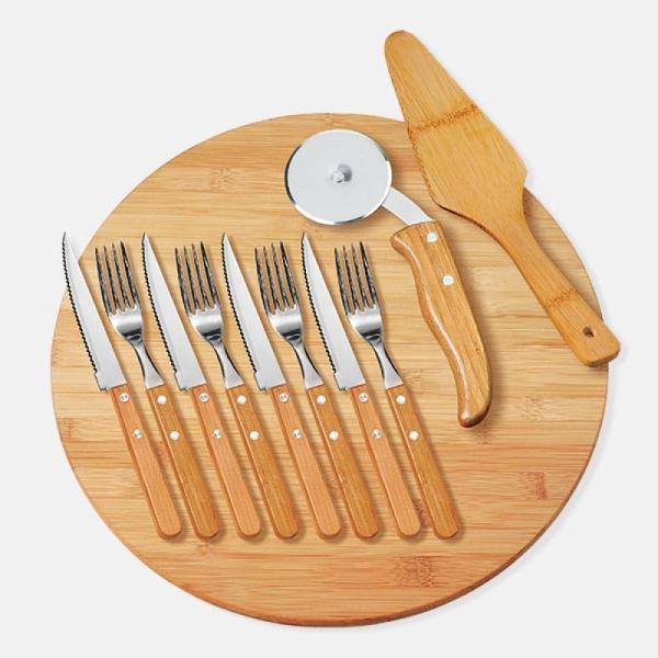 CONJ. PARA PIZZA EM BAMBU 35 CM - 11 PÇS - 4Unik