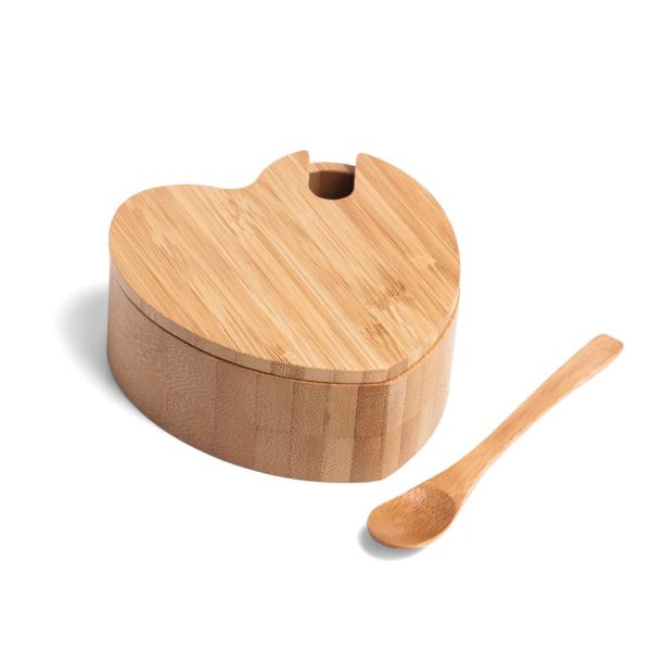 AÇUCAREIRO COM FORMATO DE CORAÇÃO E COLHER EM BAMBU - 4Unik