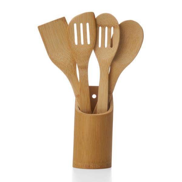 CONJUNTO DE UTENSÍLIOS EM BAMBU  - 5 PÇS - 4Unik