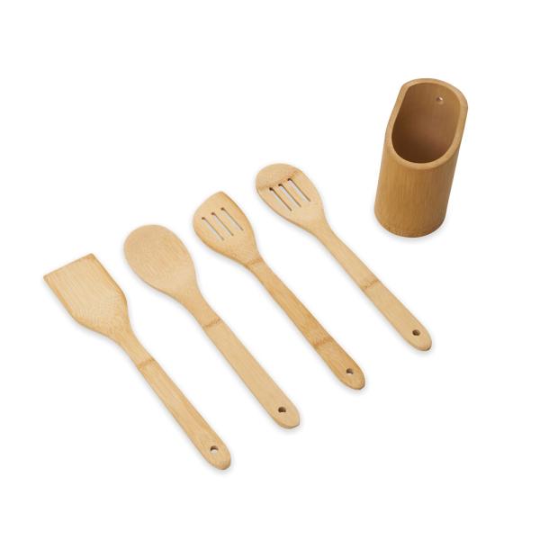 CONJUNTO DE UTENSÍLIOS EM BAMBU  - 5 PÇS - 4Unik