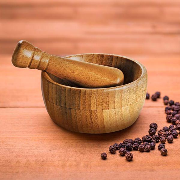 AMASSADOR DE TEMPEROS EM BAMBU COM PILÃO DE 10CM - 4Unik