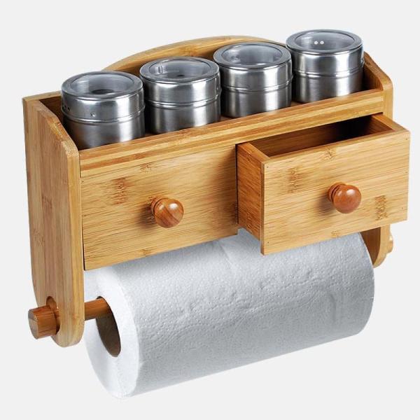 PORTA CONDIMENTOS EM BAMBU COM ACESSÓRIOS E GAVETAS - 4Unik