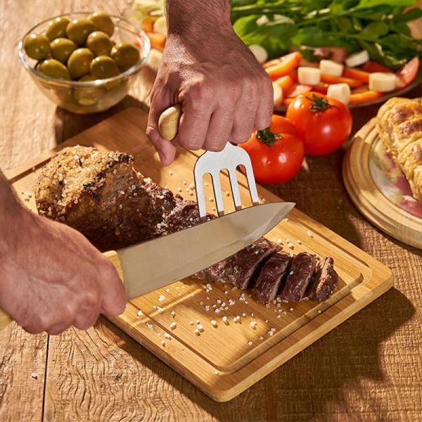 GARFO COM 4 DENTES EM BAMBU - INOX -  11X14,8CM - 4Unik