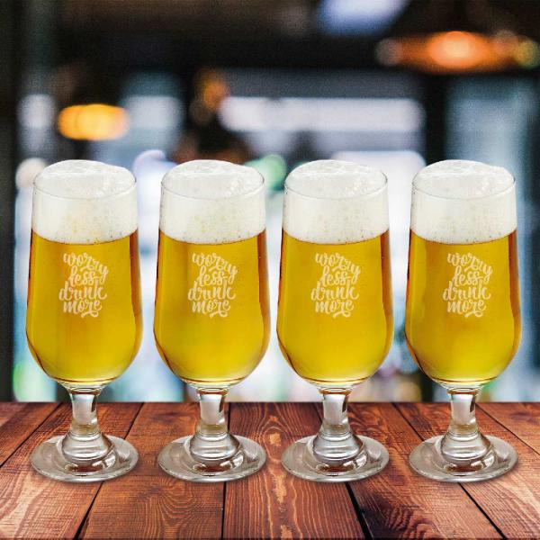 JOGO DE COPOS VIDRO P / CERVEJA / DRINK 300 ML - 4 PÇS - 4Unik